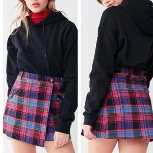 Urban Outfitters purple plaid mini wrap skirt sz medium